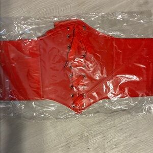 Red Lace-Up Corset Belt